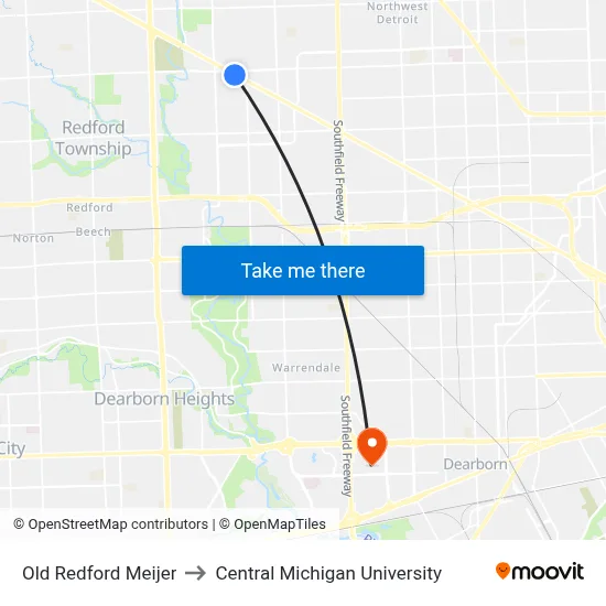 Old Redford Meijer to Central Michigan University map
