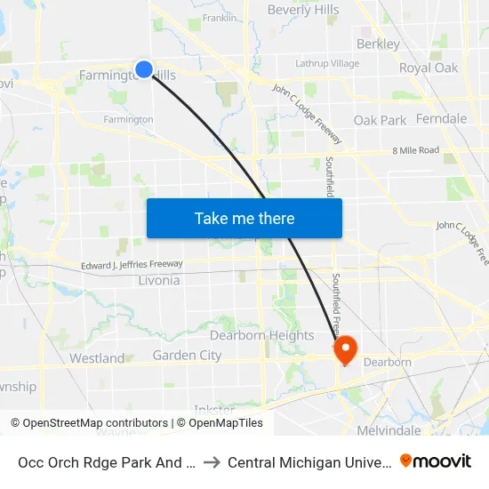 Occ Orch Rdge Park And Ride to Central Michigan University map