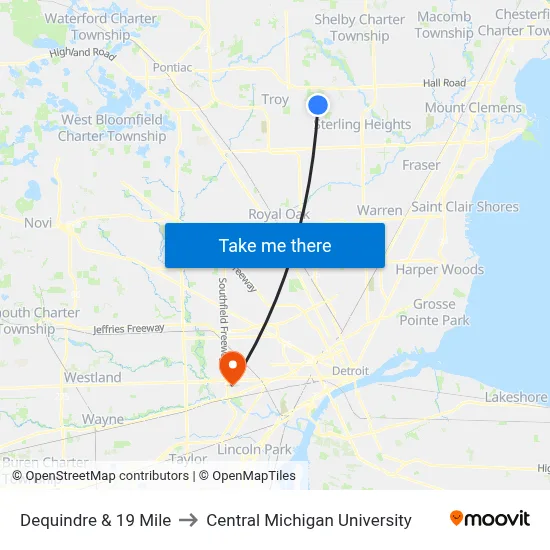 Dequindre & 19 Mile to Central Michigan University map