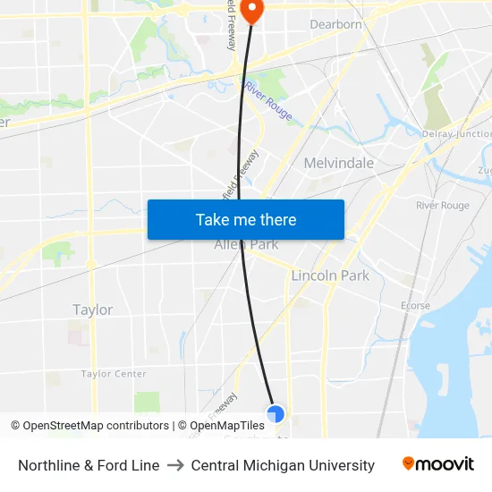 Northline & Ford Line to Central Michigan University map