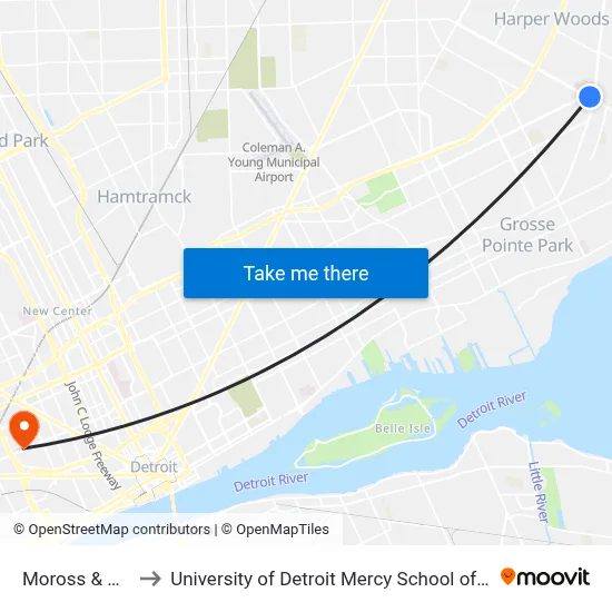 Moross & Mack to University of Detroit Mercy School of Dentistry map