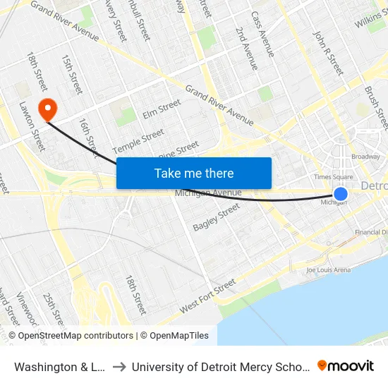 Washington & Lafayette to University of Detroit Mercy School of Dentistry map