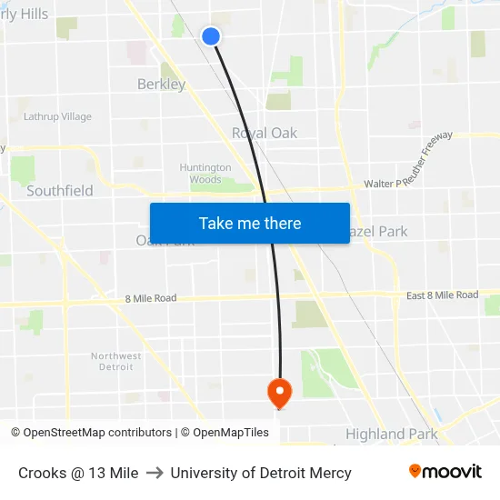Crooks & 13 Mile to University of Detroit Mercy map