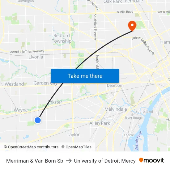 Merriman & Van Born Sb to University of Detroit Mercy map