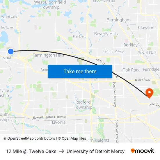 12 Mile @ Twelve Oaks to University of Detroit Mercy map