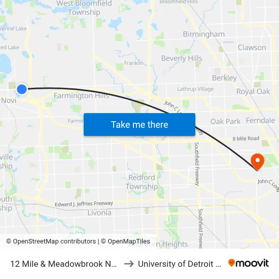 12 Mile & Meadowbrook Nearside to University of Detroit Mercy map