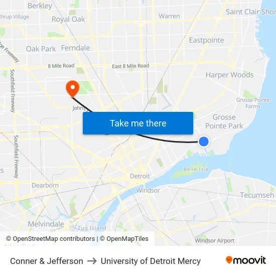 Conner & Jefferson to University of Detroit Mercy map