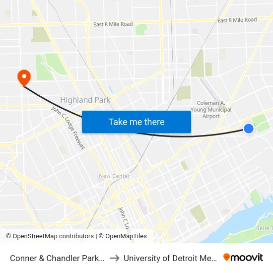 Conner & Chandler Park Dr to University of Detroit Mercy map