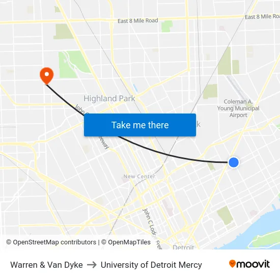 Warren & Van Dyke to University of Detroit Mercy map