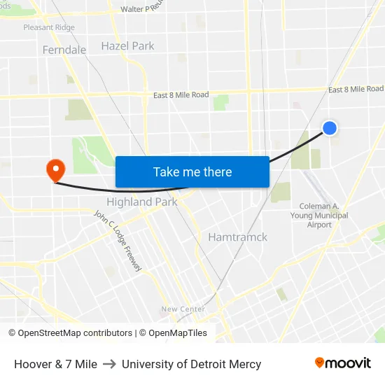 Hoover & 7 Mile to University of Detroit Mercy map