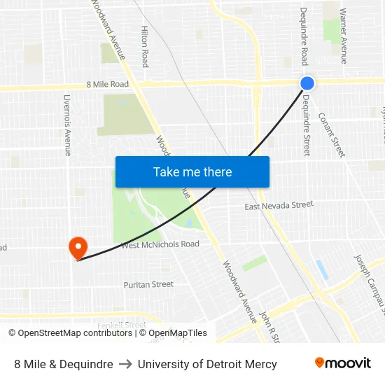 8 Mile & Dequindre to University of Detroit Mercy map