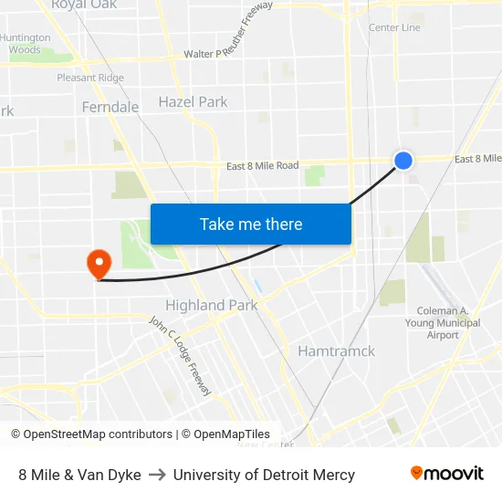8 Mile & Van Dyke to University of Detroit Mercy map