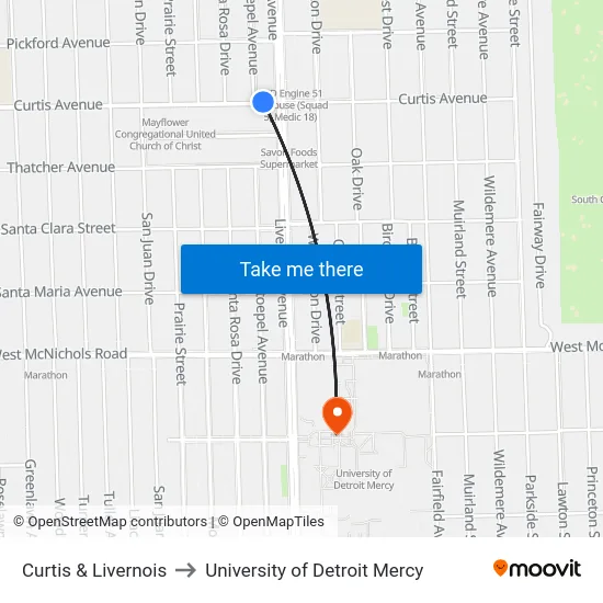 Curtis & Livernois to University of Detroit Mercy map