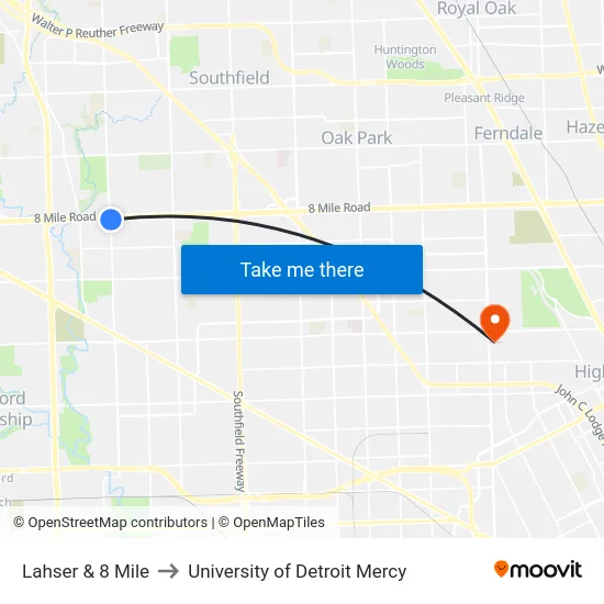 Lahser & 8 Mile to University of Detroit Mercy map