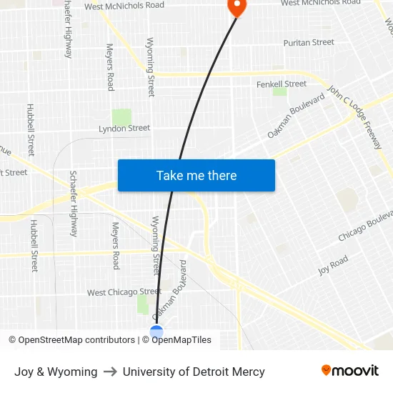 Joy & Wyoming to University of Detroit Mercy map