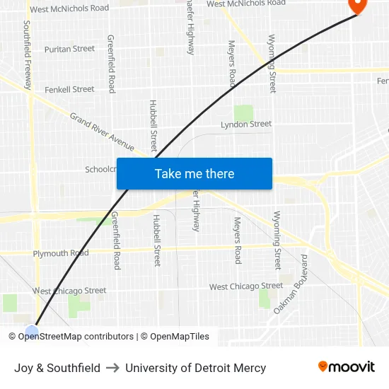 Joy & Southfield to University of Detroit Mercy map