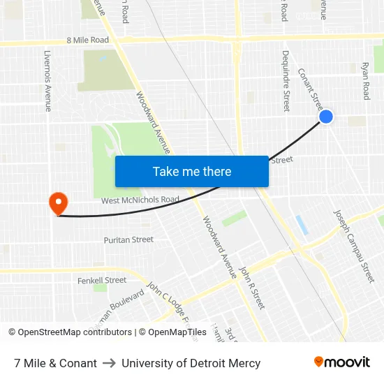 7 Mile & Conant to University of Detroit Mercy map