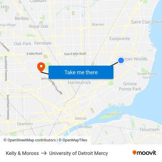 Kelly & Moross to University of Detroit Mercy map