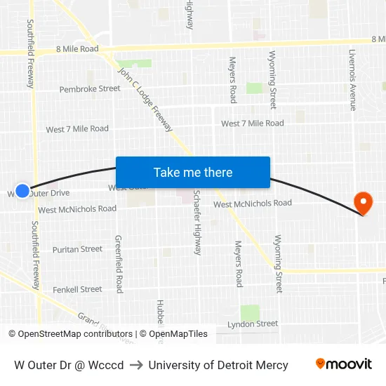 W Outer Dr @ Wcccd to University of Detroit Mercy map