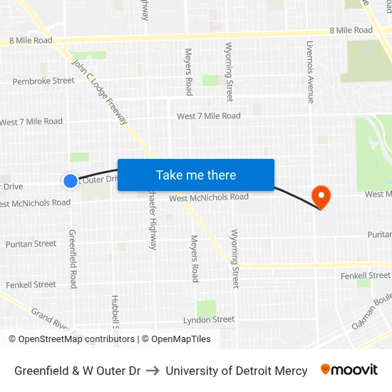 Greenfield & W Outer Dr to University of Detroit Mercy map