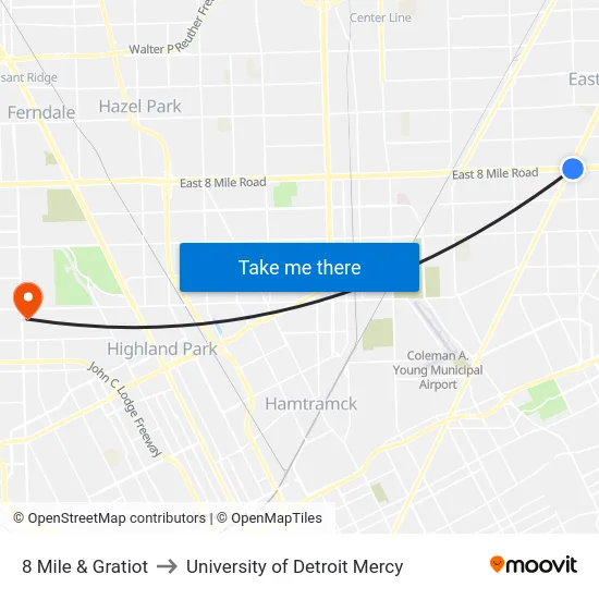 8 Mile & Gratiot to University of Detroit Mercy map
