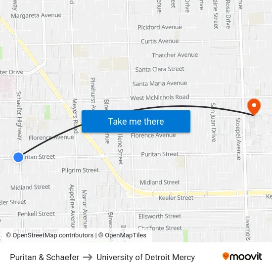 Puritan & Schaefer to University of Detroit Mercy map