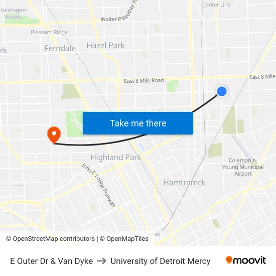 E Outer Dr & Van Dyke to University of Detroit Mercy map