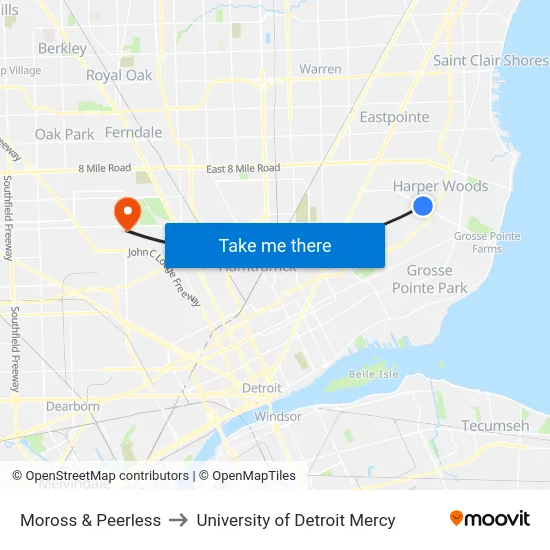 Moross & Peerless to University of Detroit Mercy map