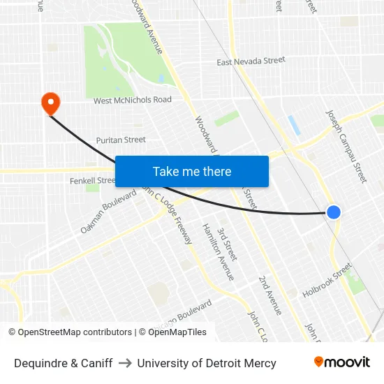 Dequindre & Caniff to University of Detroit Mercy map