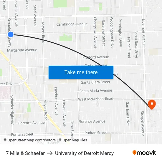 7 Mile & Schaefer to University of Detroit Mercy map