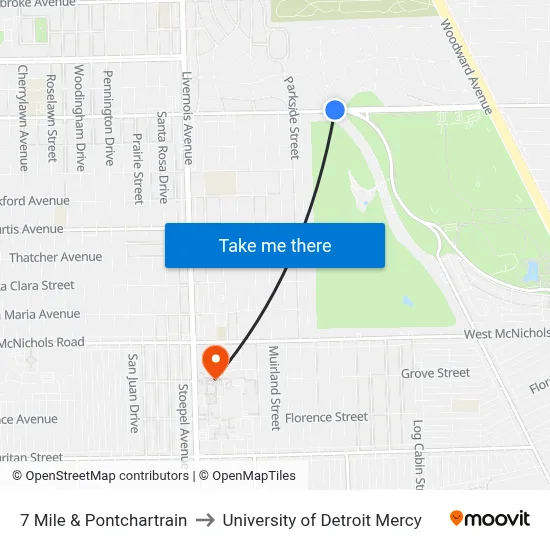 7 Mile & Pontchartrain to University of Detroit Mercy map