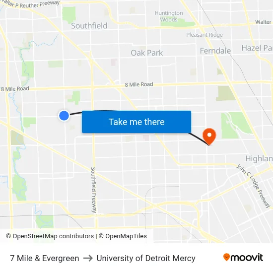 7 Mile & Evergreen to University of Detroit Mercy map
