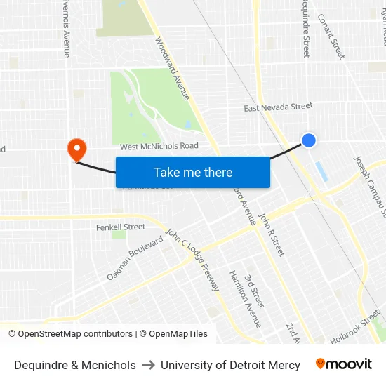 Dequindre & Mcnichols to University of Detroit Mercy map