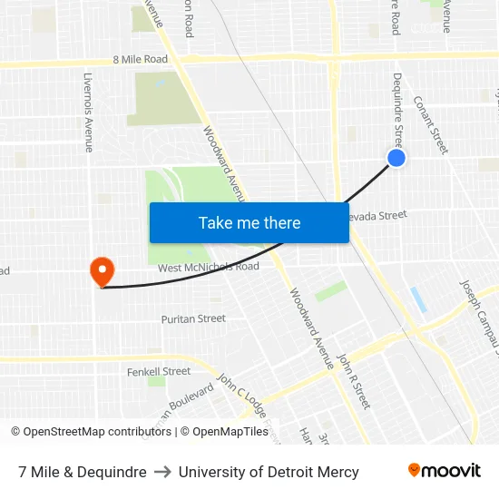 7 Mile & Dequindre to University of Detroit Mercy map