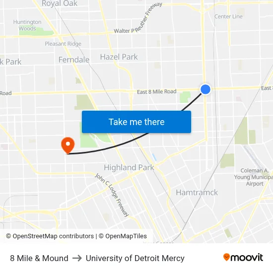8 Mile & Mound to University of Detroit Mercy map