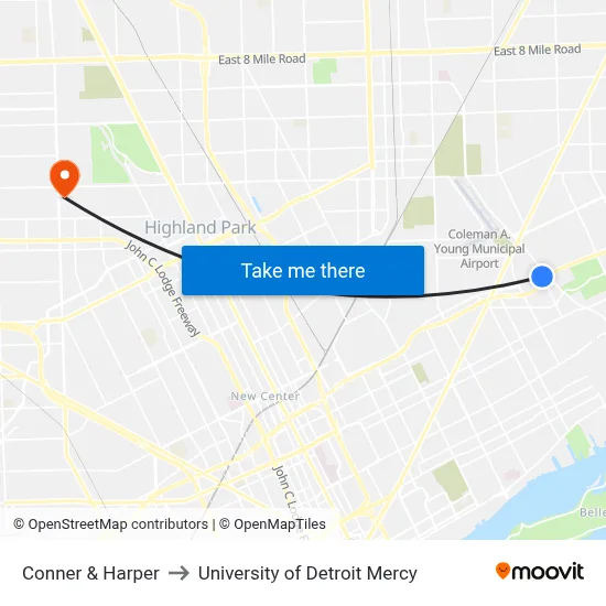 Conner & Harper to University of Detroit Mercy map