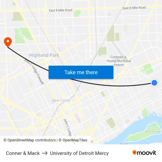 Conner & Mack to University of Detroit Mercy map