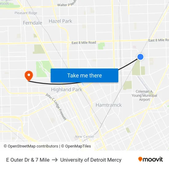 E Outer Dr & 7 Mile to University of Detroit Mercy map