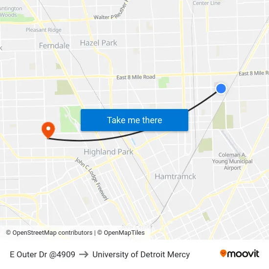 E Outer Dr @4909 to University of Detroit Mercy map