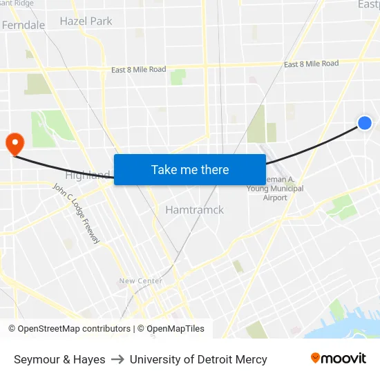 Seymour & Hayes to University of Detroit Mercy map