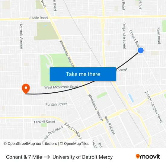 Conant & 7 Mile to University of Detroit Mercy map