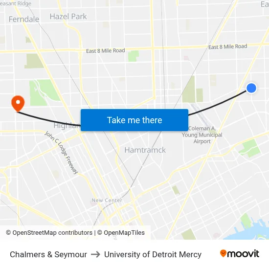 Chalmers & Seymour to University of Detroit Mercy map