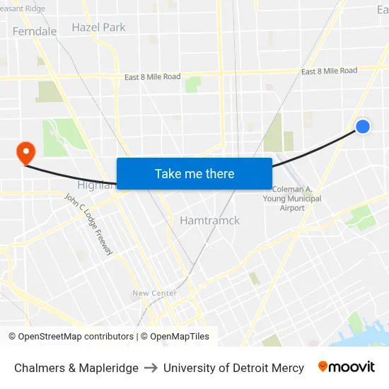Chalmers & Mapleridge to University of Detroit Mercy map