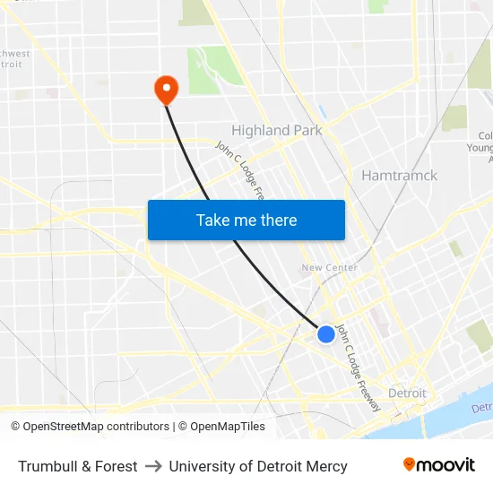 Trumbull & Forest to University of Detroit Mercy map