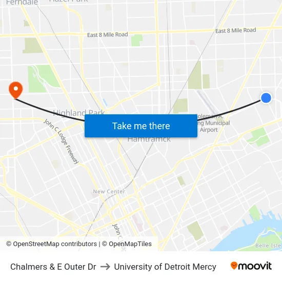 Chalmers & E Outer Dr to University of Detroit Mercy map