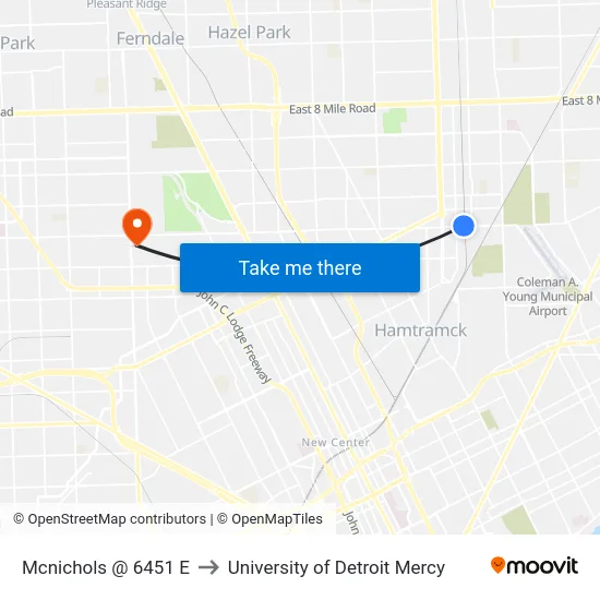 Mcnichols @ 6451 E to University of Detroit Mercy map