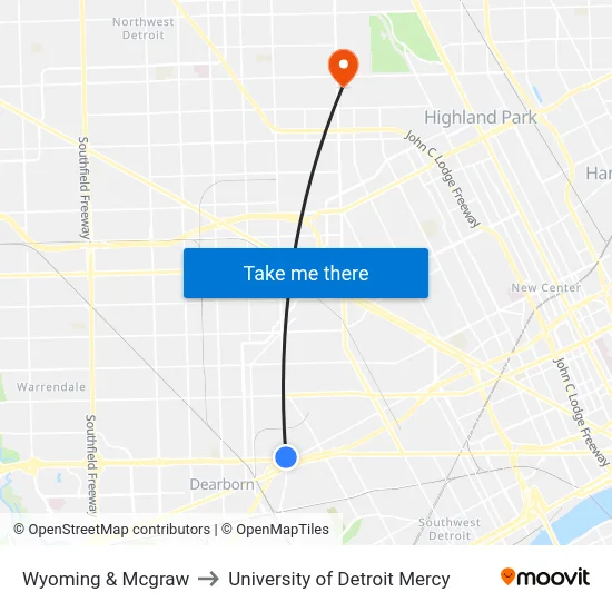 Wyoming & Mcgraw to University of Detroit Mercy map