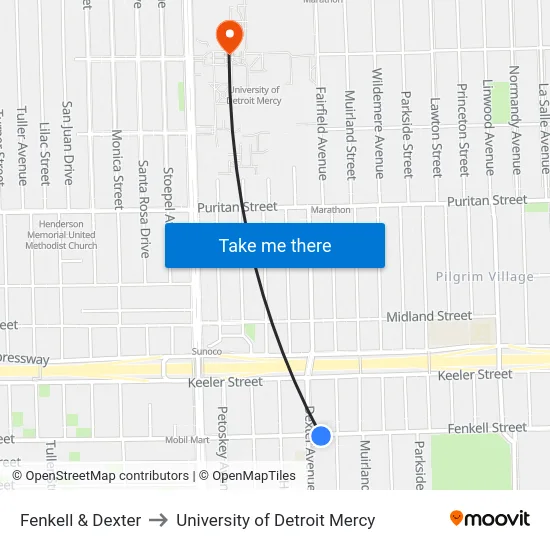 Fenkell & Dexter to University of Detroit Mercy map
