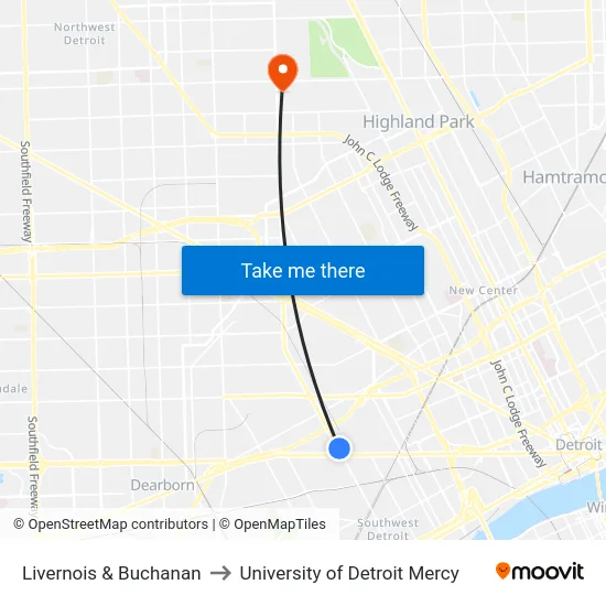 Livernois & Buchanan to University of Detroit Mercy map