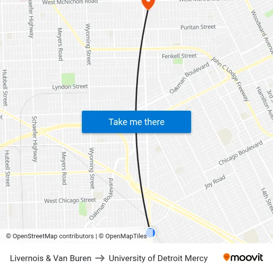 Livernois & Van Buren to University of Detroit Mercy map
